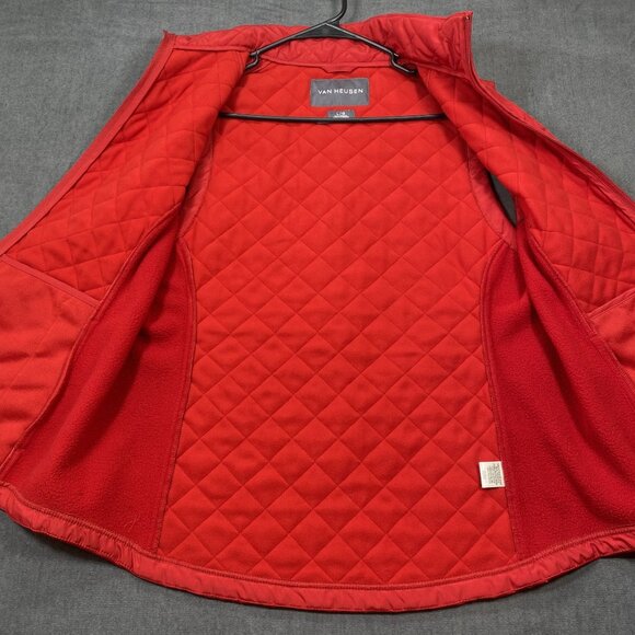 Van Heusen Red Quilted Sleeveless Vest Womens L Polyester Full-Zip Lightweight - Picture 3 of 11